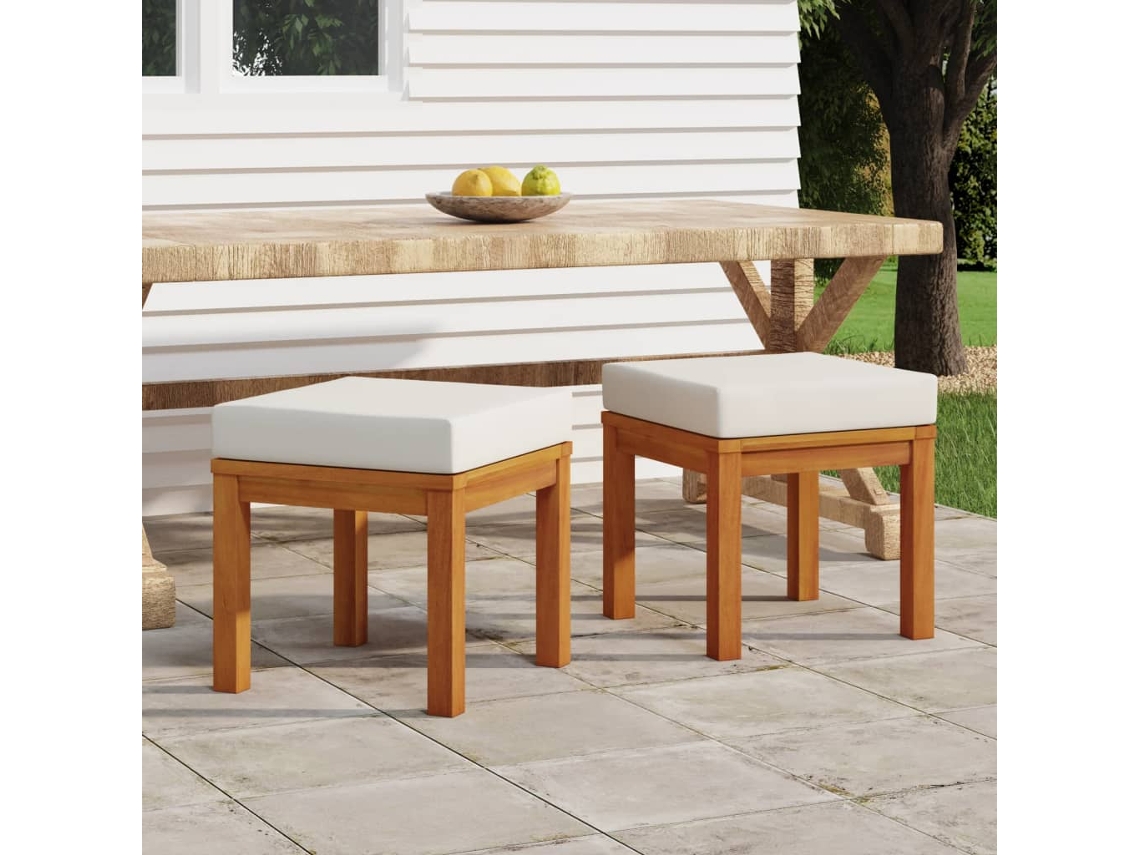 Bancos de jardín con cojines (2 unidades, 40 x 40 x 42 cm), acacia maciza, DKD HOME DECOR