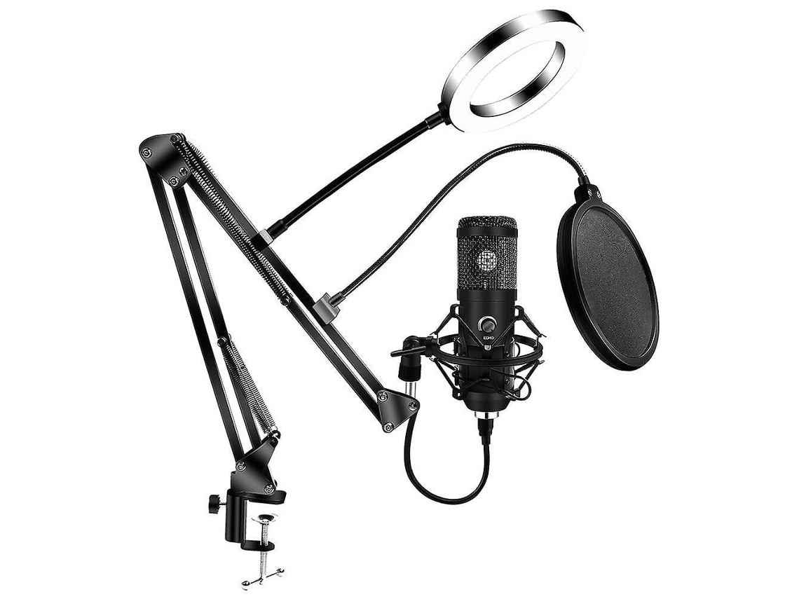 Micrófono de condensador USB E20 mejorado para computadora con anillo de luz, kit de estudio, soporte para juegos, grabación Chaberlu