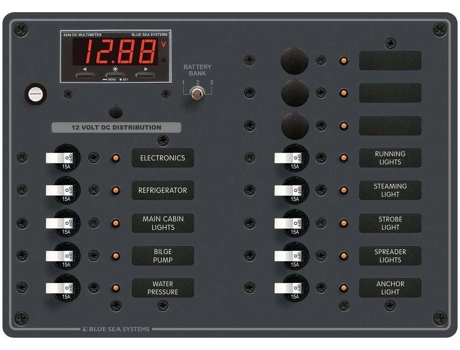 Painel BLUE SEA SYSTEMS Dc Panel 13 Position With Multimeter Negro