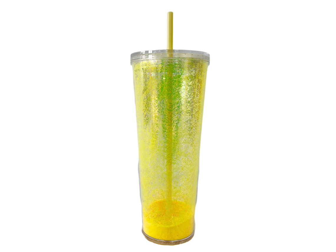 Vaso de agua ligero, compacto, portátil y personalizado, con pajita, sencillo y con doble capa de purpurina.