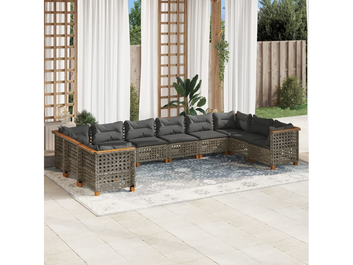 Conjunto de sofás de jardín de 10 piezas DKD Home Decor con cojines de mimbre gris