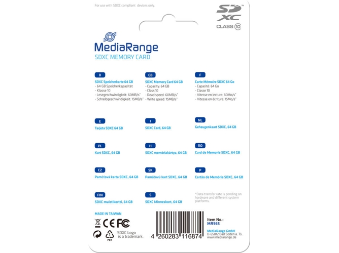 Tarjeta de Memoria MEDIARANGE MR965