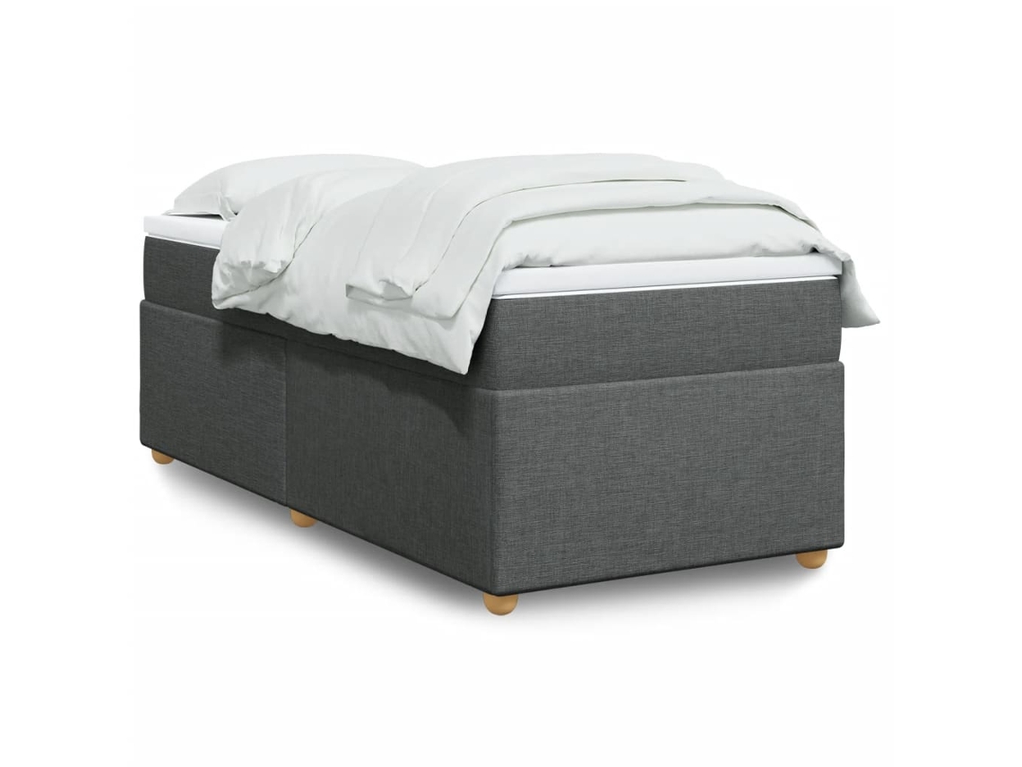 Cama Box Spring Con Colchón Tela Gris Oscuro 80x200 Cm