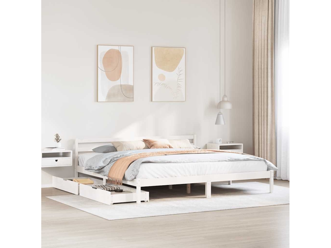 Estructura De Cama Sin Colchón Madera Maciza Blanca 200x200 Cm