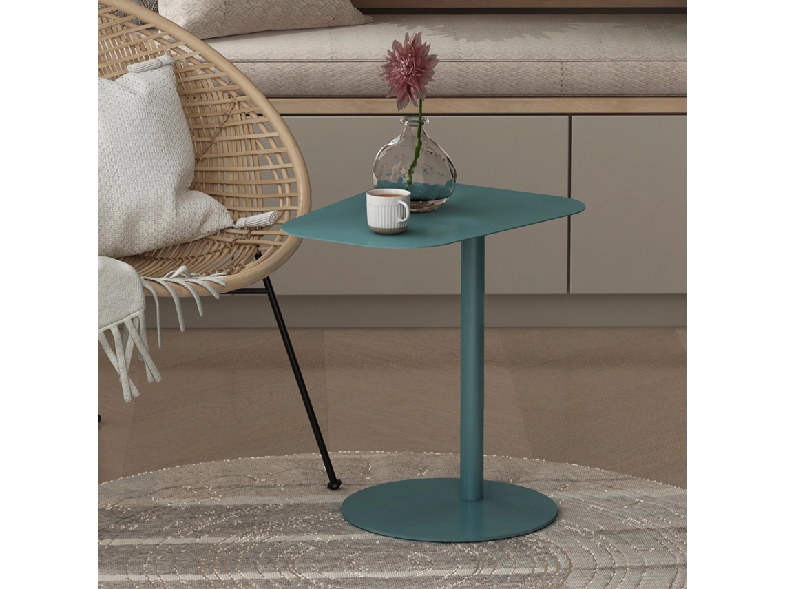 Mesa auxiliar Nastätten trapezoidal interior/exterior metal 50 x 50 x 38 cm Azul mate [EN.CASA]