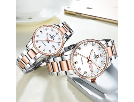 Relojes Reloj de pulsera automático de acero inoxidable para enamorados-oro rosa blanco VEANXIN