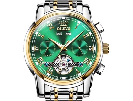 VEANXIN Reloj mecánico automático de acero inoxidable para hombre(oro plateado)