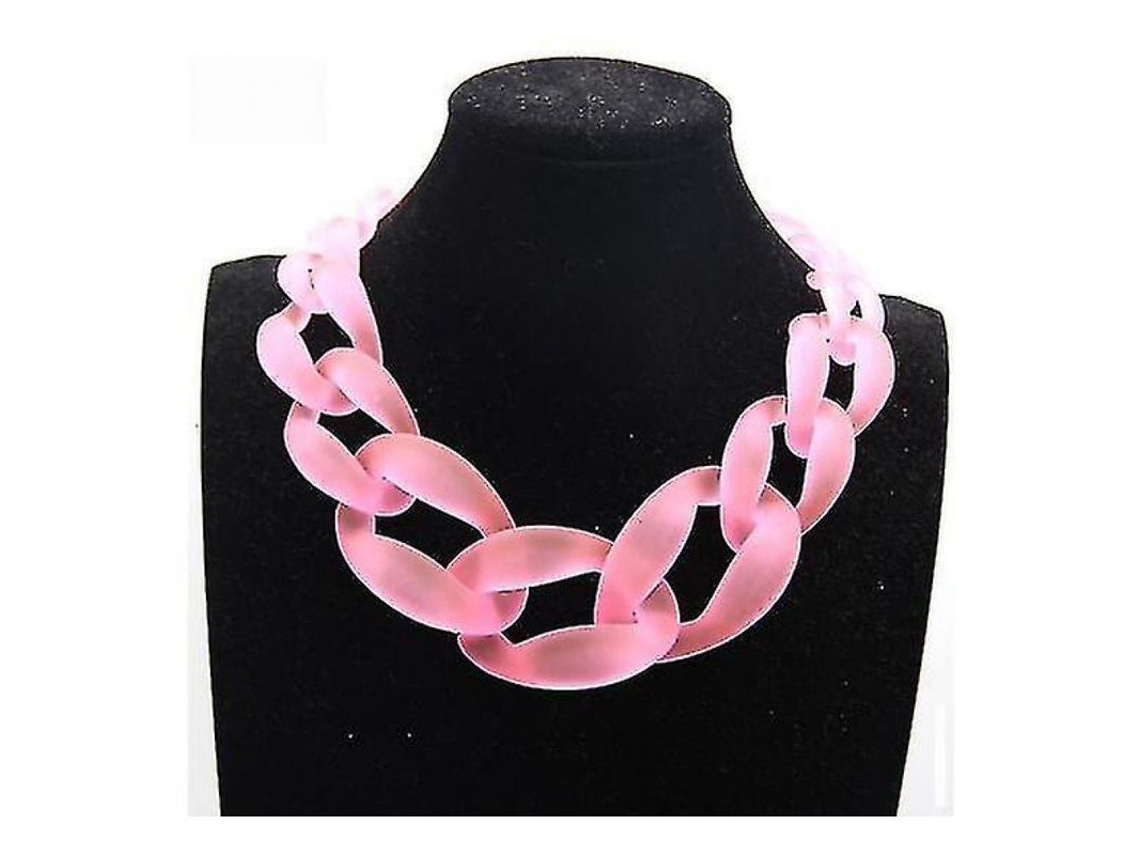 Collar Chunky Choker Vintage De Resina Acrílica Con Diseño De Bib Y Cadena 45cm Rosa