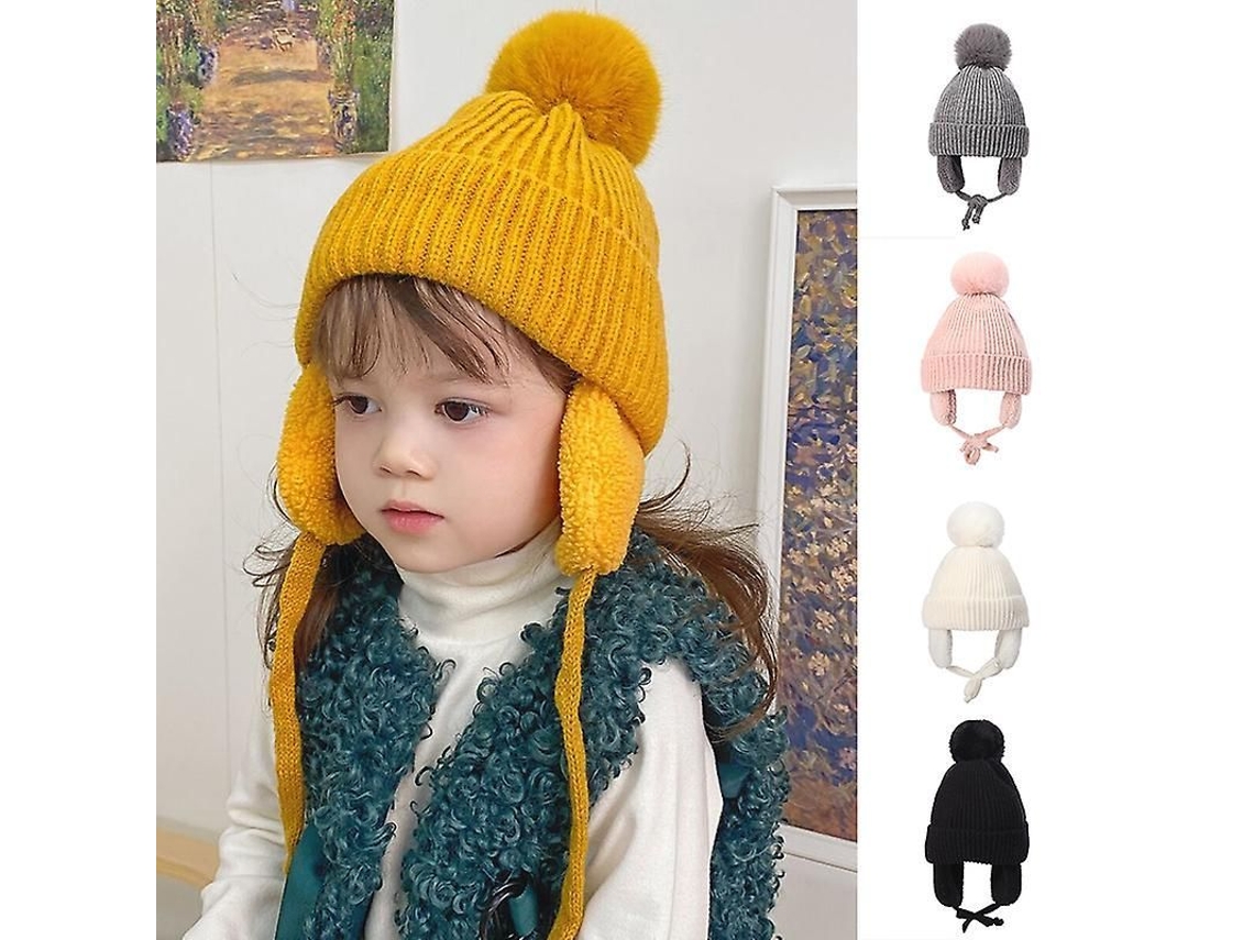 Gorro de invierno 2026 para niños con orejeras peludas, grueso, acanalado, forrado con pompón, cálido, regalo de Navidad y Año Nuevo.