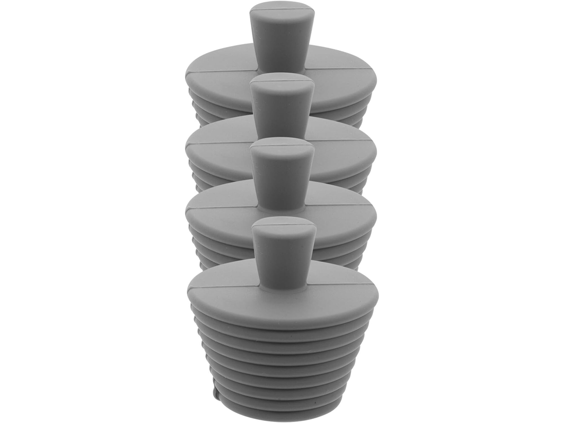 Juego De 4 Tapones De Desagüe De Silicona Gris, Herméticos Y Flexibles,