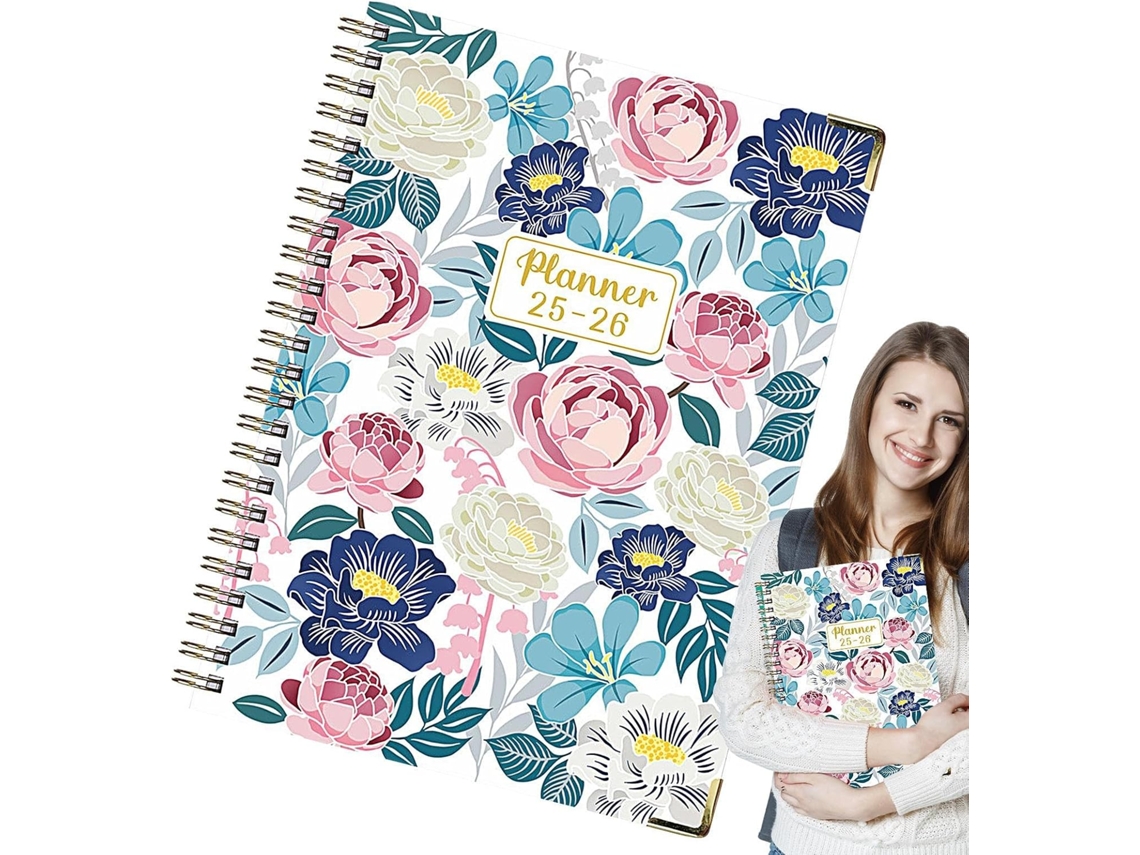 Agenda A5, de julio de 2025 a junio de 2026, para trabajo e investigación, con estampado floral, ideal para dibujar.