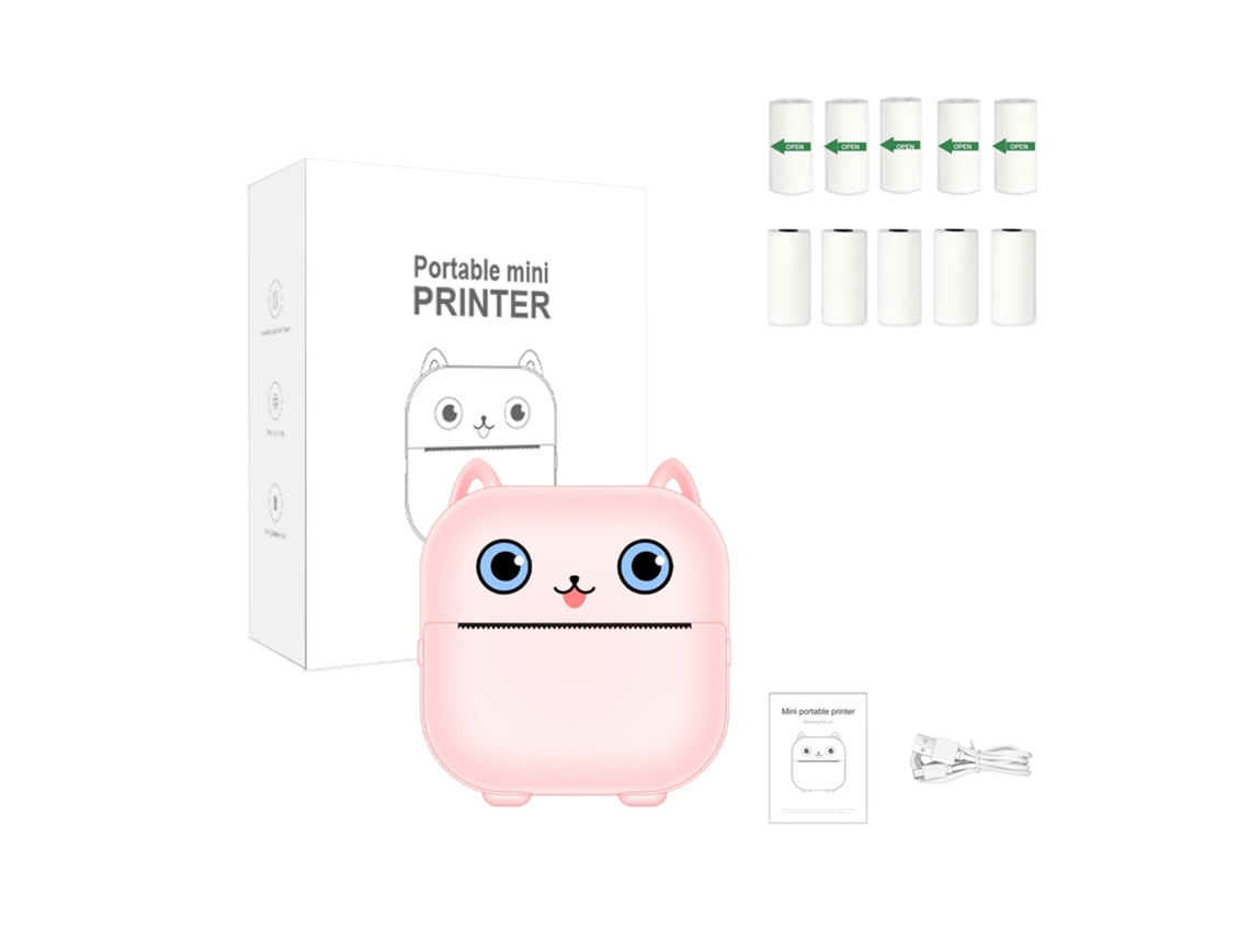 Impresora Térmica Portátil Bluetooth X15 Rosa (5 Rollos De Papel Térmico 5 Rollos De Pegatinas) SIURN
