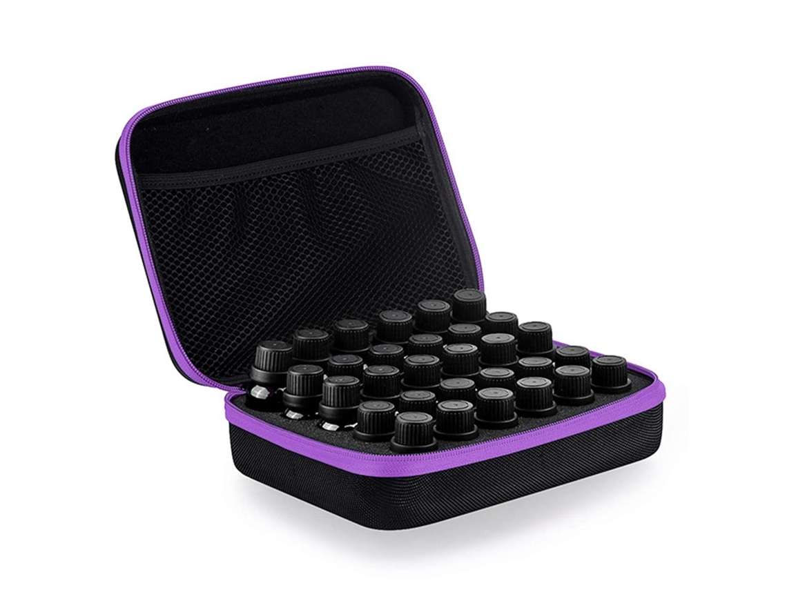 Estuche de transporte para aceites esenciales, con capacidad para 30 botellas de 5 ml, 10 ml y 15 ml, organizador de EVA con tapa dura (morado)