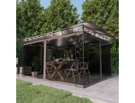 MAISON EXCLUSIVE Cenador con mosquitera y tira luz LED taupé 4x3x2,73m 180 g/m²