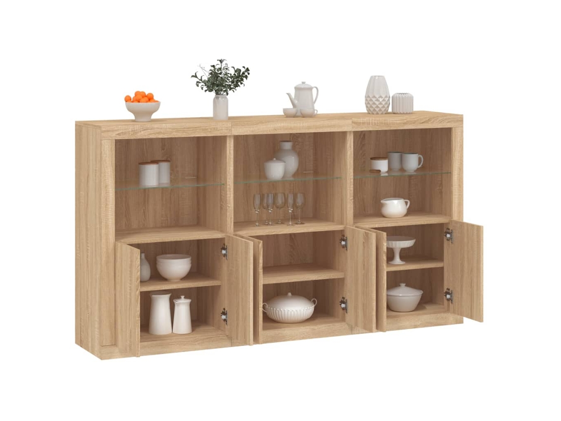 Aparador Con Luces Led Roble Sonoma 181,5x37x100 Cm
