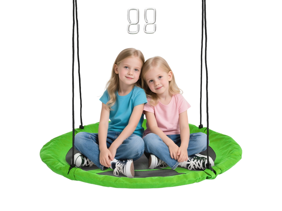 Cesta colgante redonda con forma de nido de pájaro, Ø110 cm, metal Oxford verde.