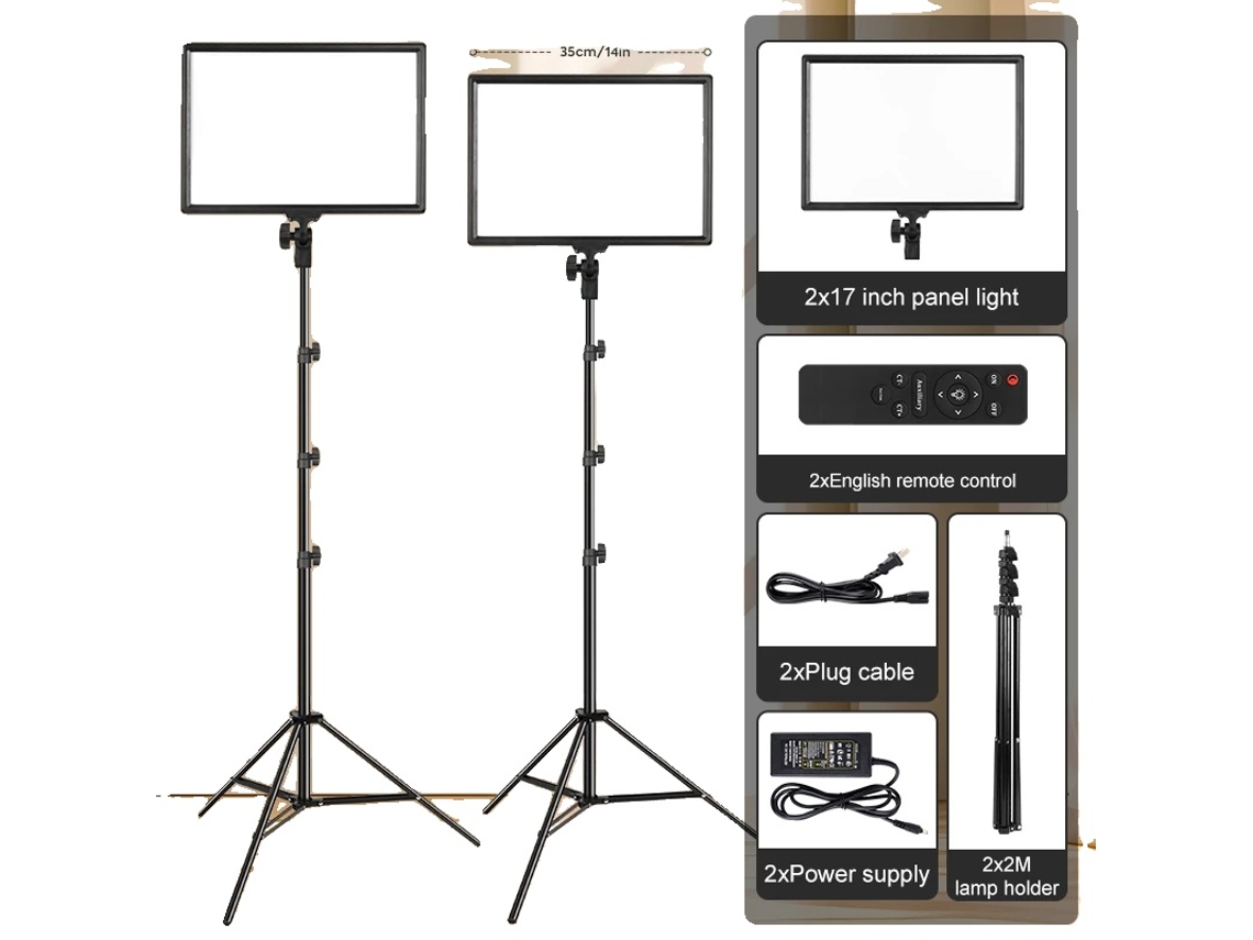 Kit de iluminación para fotografía, 2 paneles LED de 17 pulgadas, control de brillo regulable, temperatura bicolor, kit de iluminación OEM de 17 pulgadas