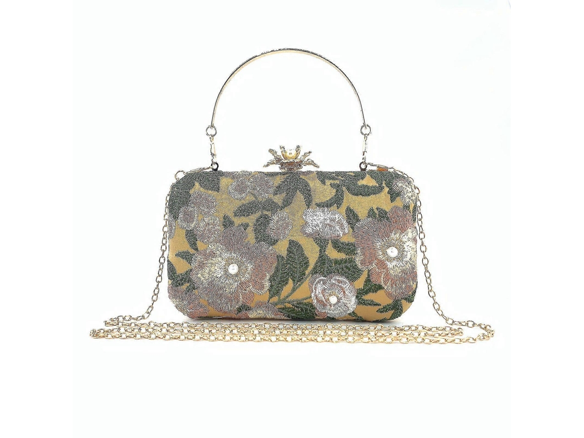 Hermoso bolso de mano bordado en relieve para propuesta de matrimonio en Lalamoli dorado