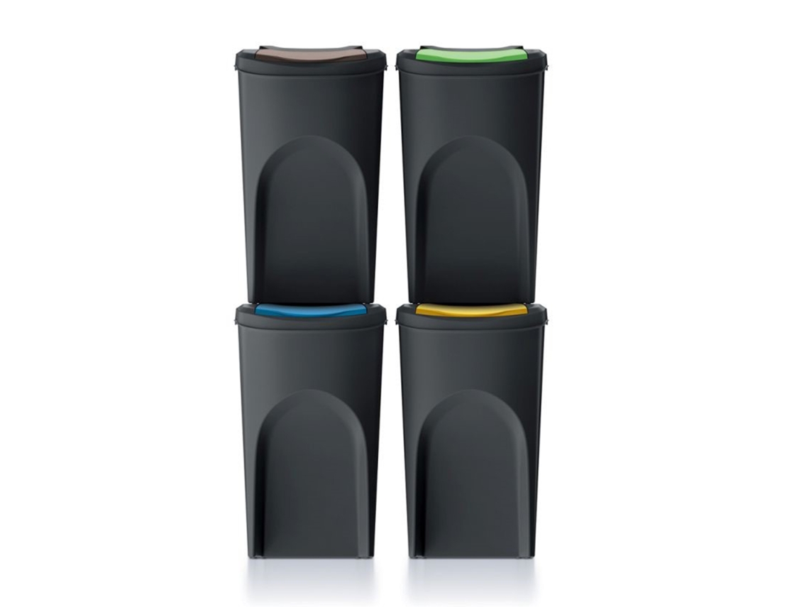 Set 4 cubos de basura KEDEN SORTIBOX 100% plástico reciclado, negro, 140L