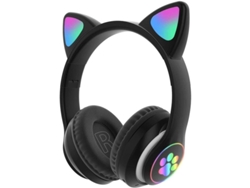 Auriculares Inalámbricos Bluetooth Para Juegos Con Diseño De Orejas De Gato Led, Estilo Moderno, Color Negro.