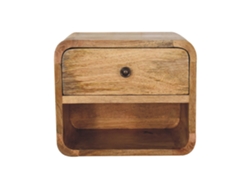 Mini mesita de noche flotante de madera maciza, 1 cajón y 1 estante abierto, roble, marrón, muebles artesanales