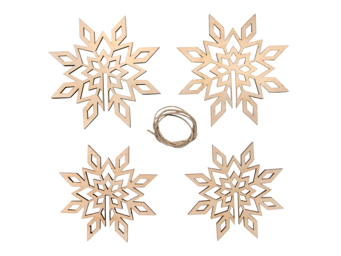 2 Copos de nieve - Madera - 3D - Decoración del árbol de Navidad - 9 cm