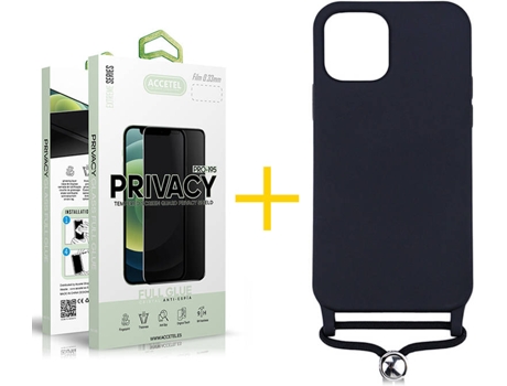 Carcasa + 1 Protector de Vidrio Anti-Spy iPhone 13 Pro Max ACCETEL Gel Rope Negro
