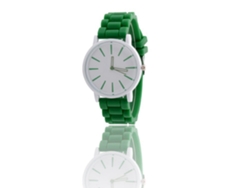 Elegante Reloj De Pulsera Para Parejas Con Manecillas Huecas Y Correa De Silicona Verde.