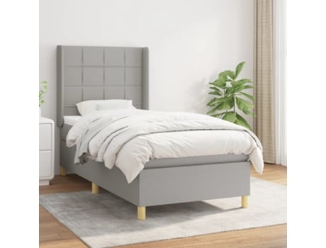 vidaXL Cama con somier y colchón 90x200 cm tela gris claro