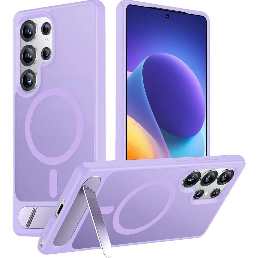 (morado, Galaxy S24 Ultra) Funda Para Teléfono Resistente A Los Golpes, Mate Y Agradable Al Tacto, Con Elegante Soporte Magnético Plegable.