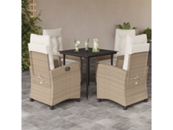 Juego de comedor de jardín de 5 piezas con cojines, mimbre sintético beige, Dkd Home Decor
