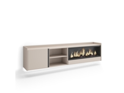 Mueble para TV, 212x35x50cm, para televisores de hasta 80'', chimenea eléctrica XXL, de pared, LED, color beige.