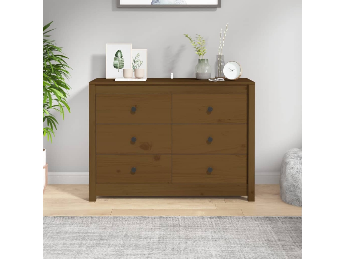 Armario Auxiliar Madera Maciza De Pino Marrón Miel 100x40x72 Cm