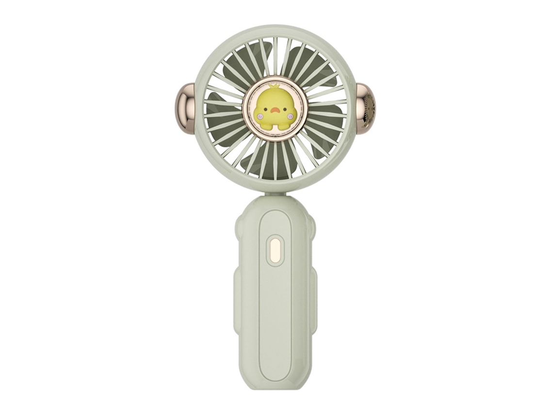 Ventilador portátil recargable por USB, 3 velocidades, verde.