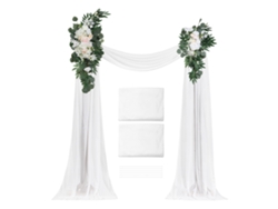Kit Arco De Flores Artificiais Succebuy Para Casamento Branco, 2 Flores E 2 Cortinas