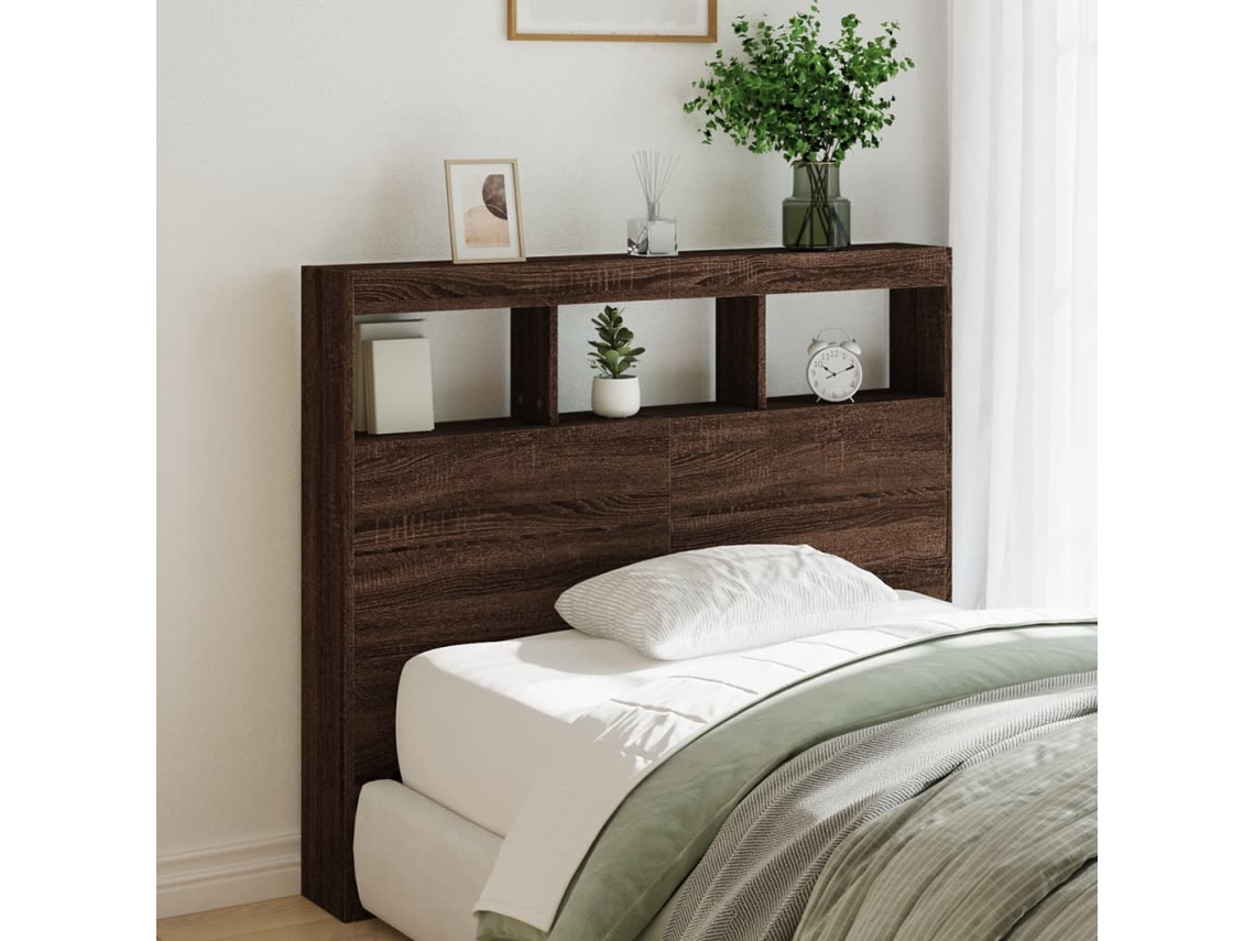 Cabecero De Cama Con Luz Led Marrón Roble 100x17x102 Cm