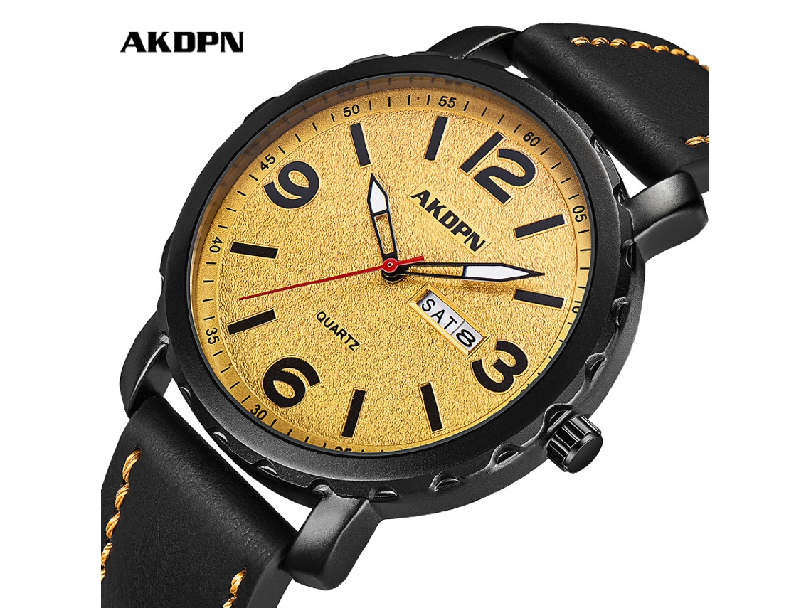 Reloj De Hombre (amarillo) Con Brazalete De Acero, Movimiento De Cuarzo, Indicador De Fecha Y Manecillas Luminosas.