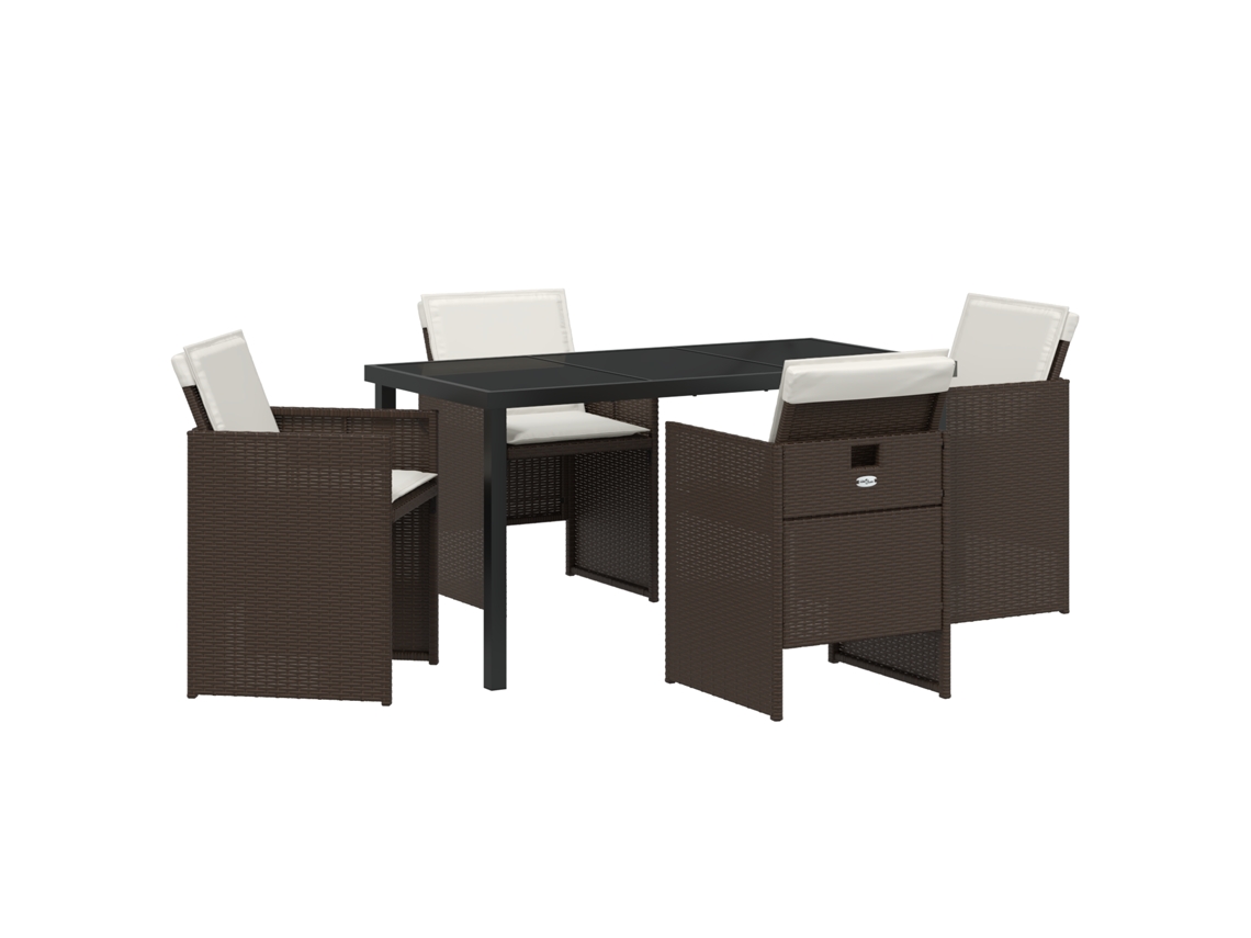 Juego de comedor Vidaxl de 5 piezas con cojines, marrón, poliéster y ratán