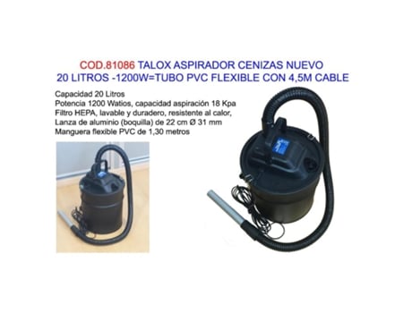 Talox aspirador cenizas nuevo 20l-1200w tubo flexible+4,5m cable