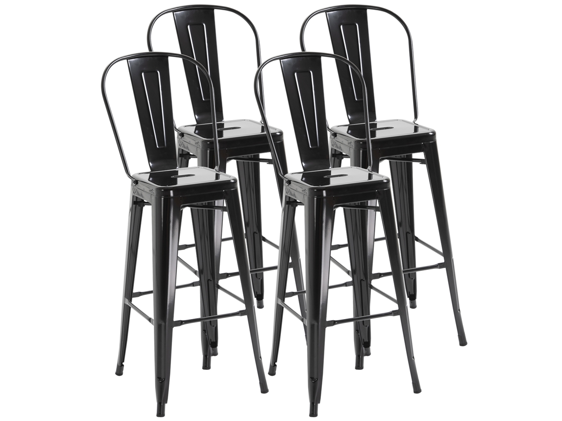 Conjunto 4 Banquetas De Metal Com Encosto Alto Pretas
