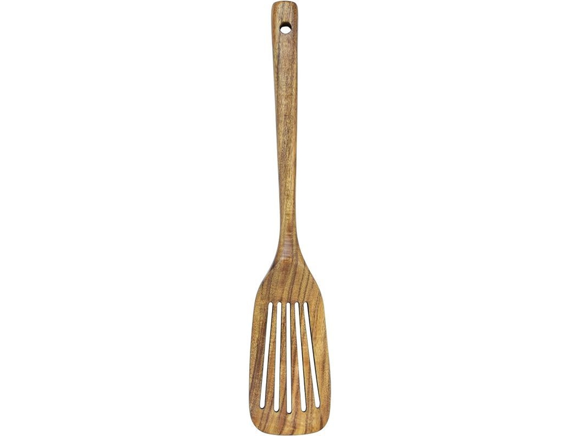 2026da-espátula De Madera Con Ranuras, Mango Largo De Teak Natural, Utensilio De Cocina Para Pans Antiadherentes, Hecho A Mano