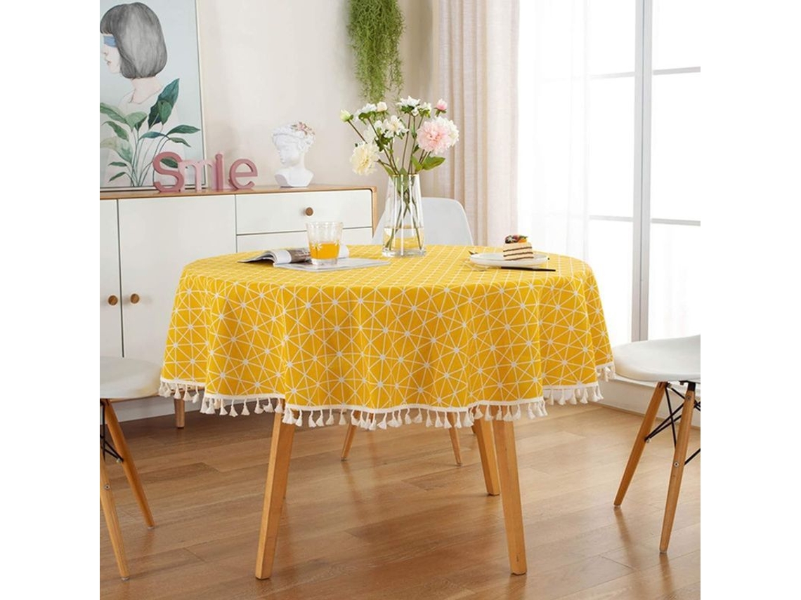 2026-mantel Redondo De Algodón Mezclado Con Flecos Lavable Resistente Al Aceite Y Agua Para Mesa De 4-6 Personas 150cm