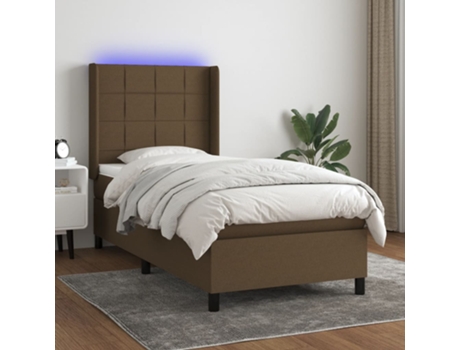 MAISON EXCLUSIVE Cama con somier y colchón LED 90 x 190 cm tela marrón oscuro