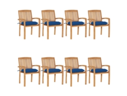 Sillas de jardín apilables DKD Home Decor de 8 piezas con cojines de teca maciza