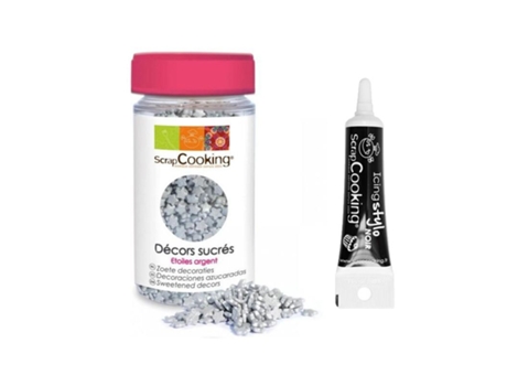 Decoraciones dulces estrellas plata tubo de glaseado negro SCRAPCOOKING