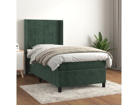 vidaXL Cama con somier y colchón 90x190 cm terciopelo verde oscuro
