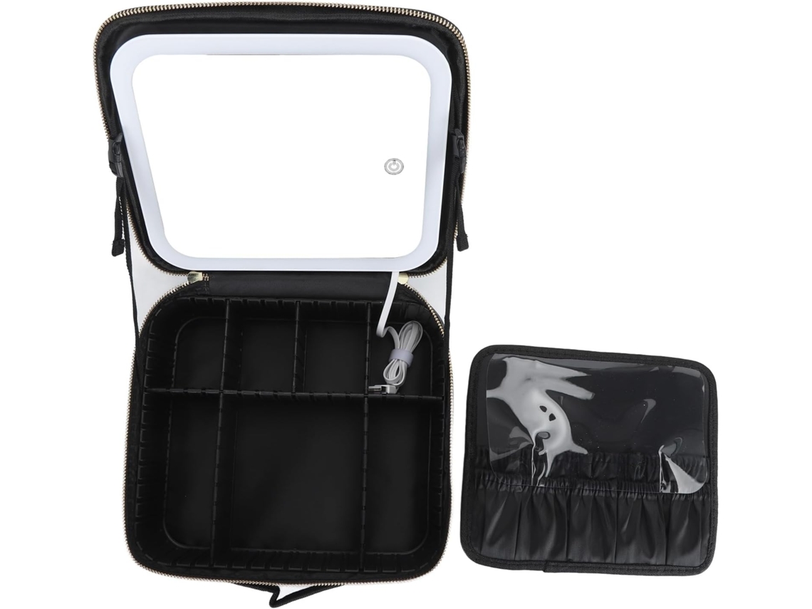 Kit De Maquillaje De Viaje Con Espejo Con Luz Led, 3 Ajustes De Color Y Estuche Cosmético Portátil.