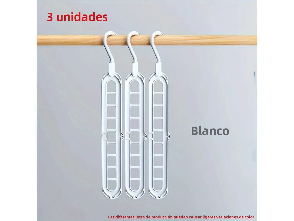 (Blanco) 3 perchas plegables de plástico con 9 agujeros