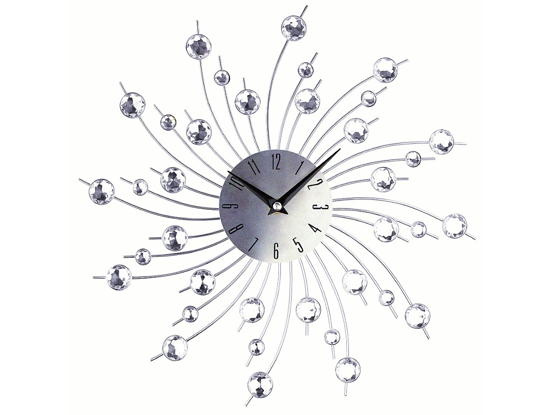 Reloj de pared Sunburst con diseño de flor metálica plateada y purpurina para sala de estar, oficina, decoración moderna 3D Jeiibrzui