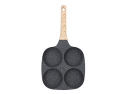 Sartén Antiadherente Para Huevos Con 4 Cavidades, De Aluminio Con Mango De Madera, Apta Para Cocinas De Gas Y De Inducción.